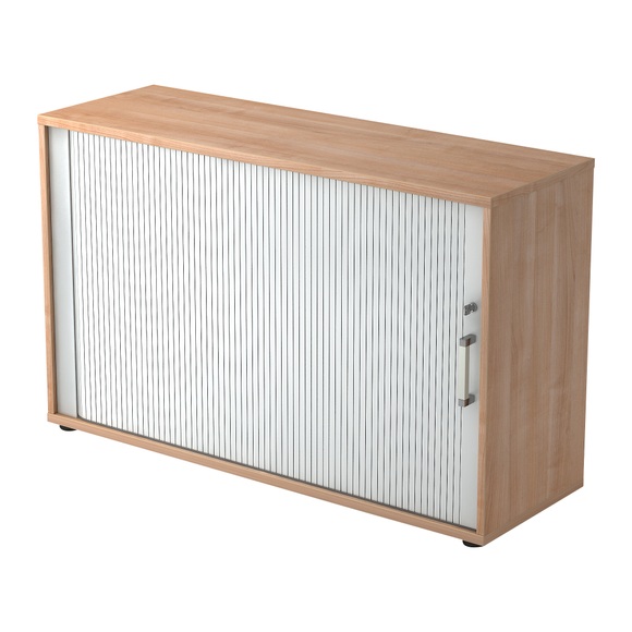Querrollladenschrank TARVIS, 2 Ordnerhöhen, B 1200 x T 400 x H 825 mm, abschliess- & stapelbar, Nussbaum-Dekor/alusilber