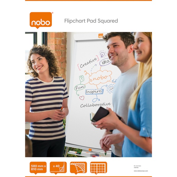 Nobo Wandmontierbares Kariertes Flipchart-Papier Perforiert A1 60gsm 40 Blatt