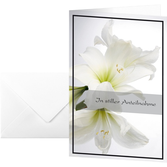 Trauerkarte Weiße Amaryllis, 10 Stück