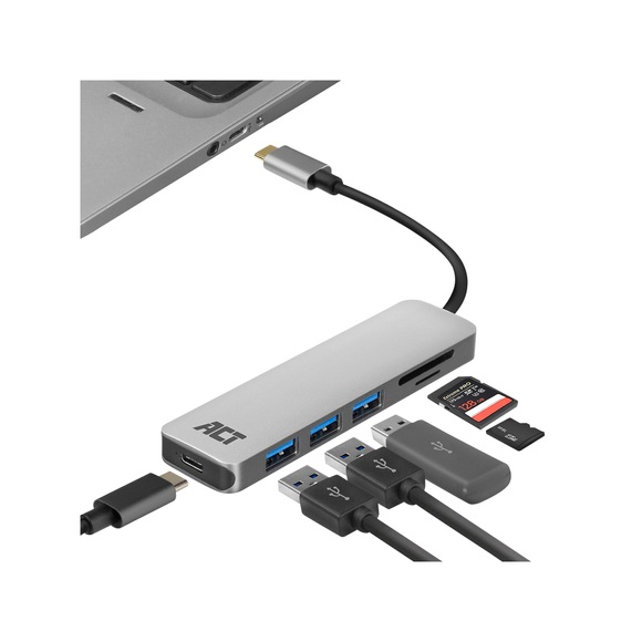 ACT USB-C Hub Kartenleser AC7050 Schwarz, Grau