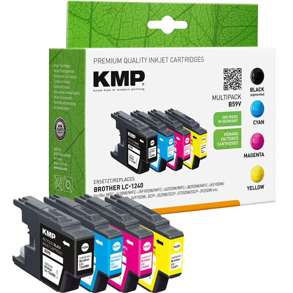 KMP B59V Tintenpatrone Kompatibel mit Brother LC-1240 Schwarz, Cyan, Magenta, Gelb