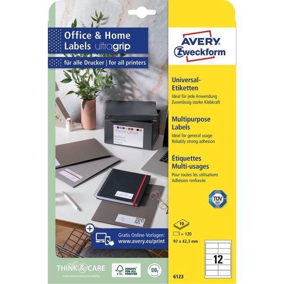 Avery-Zweckform 6123 Etiketten 97.3 x 42.3 mm Papier Weiß 120 St. Permanent Universal-Etiketten Tinte, Laser, Kopie 10