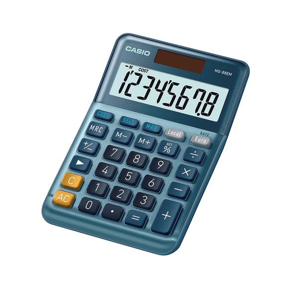 Casio MS-88EM Tischrechner Blau Display (Stellen): 8 solarbetrieben (L x B) 101 mm x 149 mm