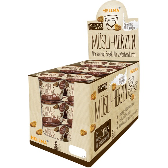 HELLMA Vegane Schoko Müsli Herzen Packung mit 18 Stück