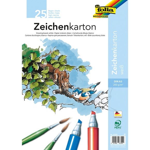 Folia Zeichenkarton Weiss Karton A3 200 g/m² 8700 25 Blatt