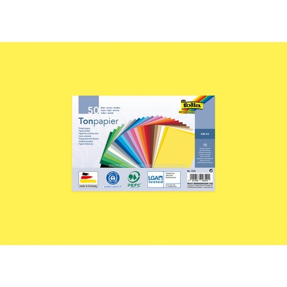 Folia Farbiges Papier Farbig Assortiert Papier A3 130 g/m² 609 50 Blatt