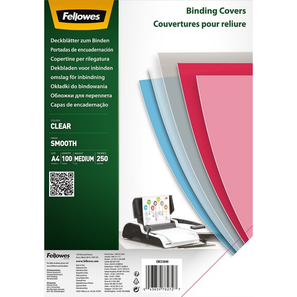 Fellowes Einbanddeckel PET (Polyethylenterephthalat) 250 Mikron Transparent 100 Stück