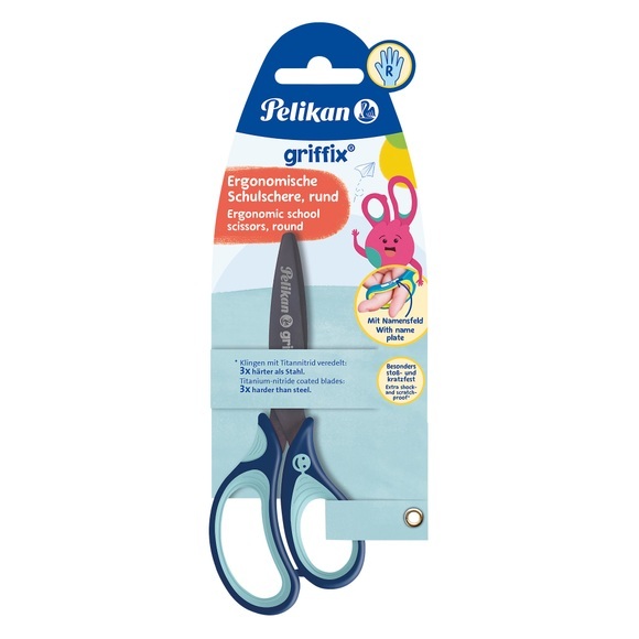 Pelikan 803502 - griffix Schulschere, Blau, Rechtshändermodell, Rund 14cm