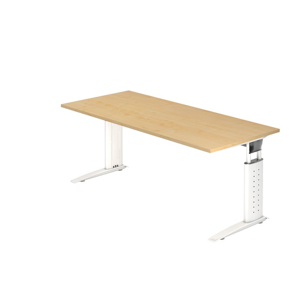 Schreibtisch TARVIS, C-Fuß, Quadrat, B 1800 mm, Gestell weiß, höhenverstellbar, Ahorn-Dekor