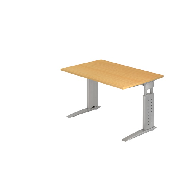 Schreibtisch TARVIS, C-Fuß, Rechteck, B 1200 mm, Gestell silber, höhenverstellbar, Buche