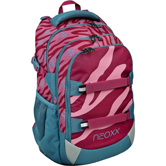 neoxx Schulrucksack »Active, Berry Vibes«, Reflektionsnaht-Floureszierende Flächen, aus recycelten PET Flaschen