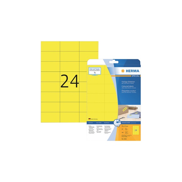 HERMA Etiketten A4 gelb 70x37 mm Papier matt 480 St.