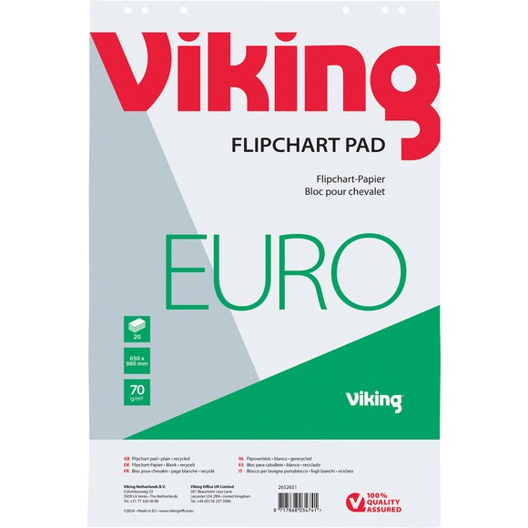 Office Depot Flipchart-Papier Euro Recycelt 70 g/m² Blanko 5 Stück à 20 Blatt