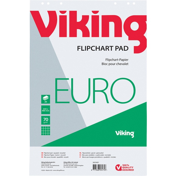 Office Depot Flipchart-Papier FL0321603 Euro 70gsm Kariert 5 Stück à 20 Blatt
