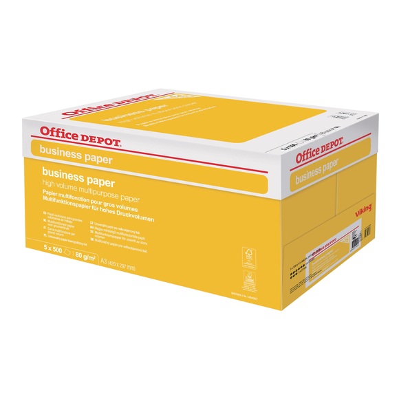 Office Depot Business Kopier-/ Druckerpapier DIN A3 80 g/m² Weiss Box mit 5 Pack à 500 Blatt