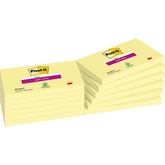 Post-it Super Sticky Haftnotizen 76 x127 mm Kanariengelb 12 Blöcke à 90 Blatt