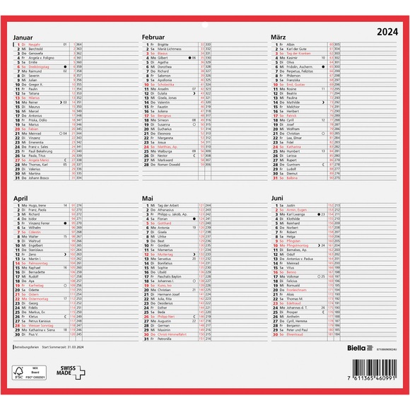BIELLA Tafelkalender ½ J/S dt. 0871006.900022 32x29,7cm, 2022