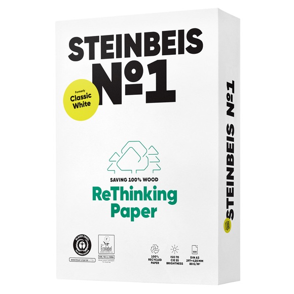 STEINBEIS Papier Classic White A3 88080026 80g, recycling 500 Blatt