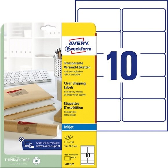 Zweckform J4722-25 Etiketten Inkjet A4 250Pcs -