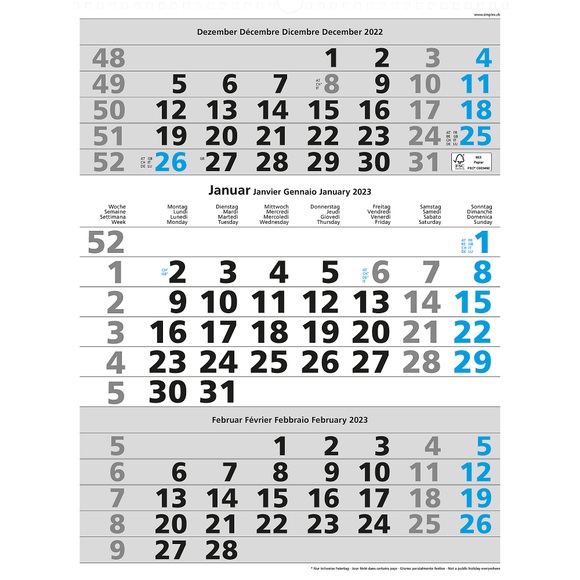 SIMPLEX 3-Monats-Wandkalender 2022 970006.22 310x400mm,blau