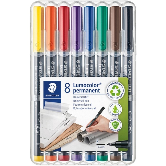 Staedtler Folienstift Lumocolor F permanent 318 Blau, Braun, Gelb, Grün, Orange, Rot, Schwarz, Violett 318 WP8