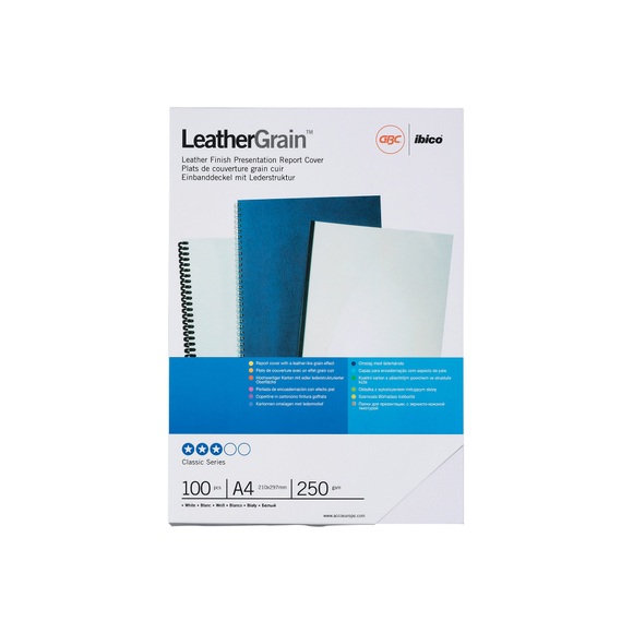 GBC Einbanddeckel A4 LeatherGrain 250 g/m² Weiß 100 Stück