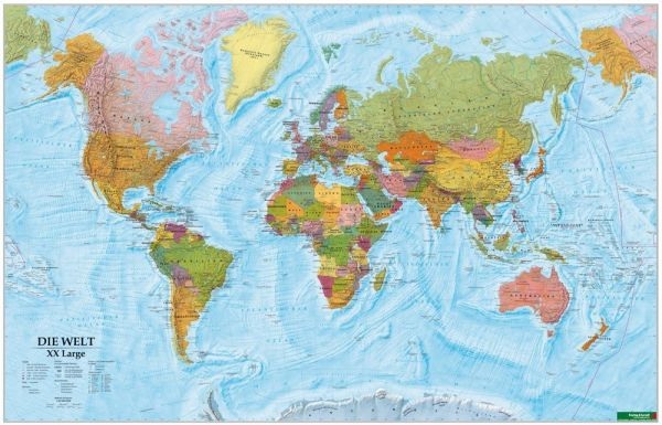 Wandkarte: Die Welt XXL, deutsch, Poster 1:20.000.000, Plano in Rolle