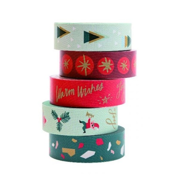RICO Design Deko-Klebeband JOLLY CHRISTMAS - CLASSIC 5er-Pack in rot/weiß/grün
