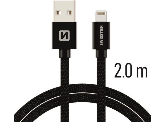 Swissten - Datenkabel Textil USB Lightning Mfi 2.0 M - Schwarz