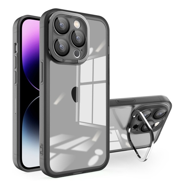 Schwarze MagSafe Hülle mit Ständerfunktion für iPhone 15 Pro Max