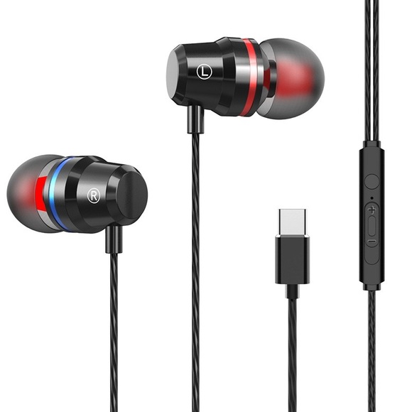 USB-C In-Ear Mega Bass Kopfhörer mit Mikrofon (Schwarz)