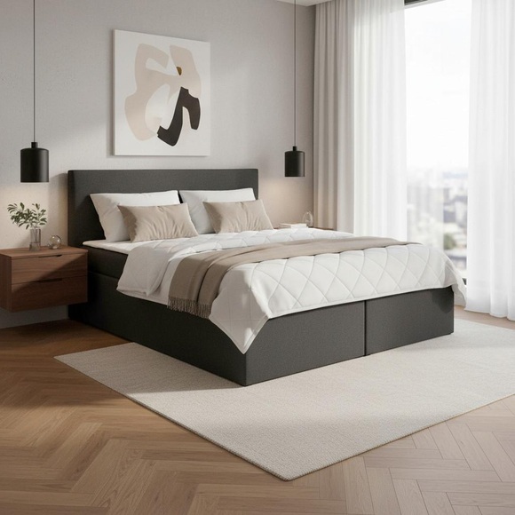 Boxspringbett LUCY2 dunkelgrau ca. 180x200cm inkl. Topper