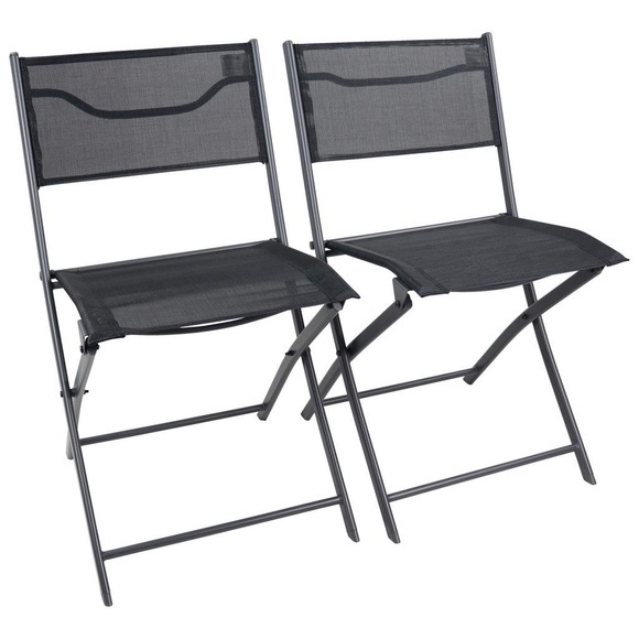 Gartenklappstuhl-Set Sumila Metall, Textil Schwarz 