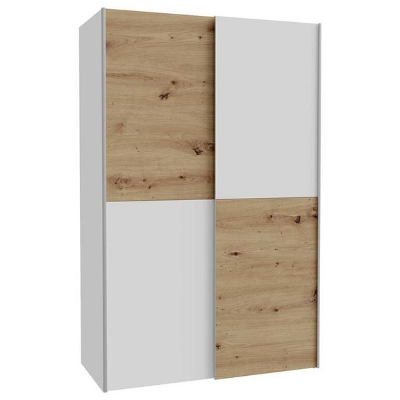 Schwebetürenschrank in Weiß/Eiche Artisan