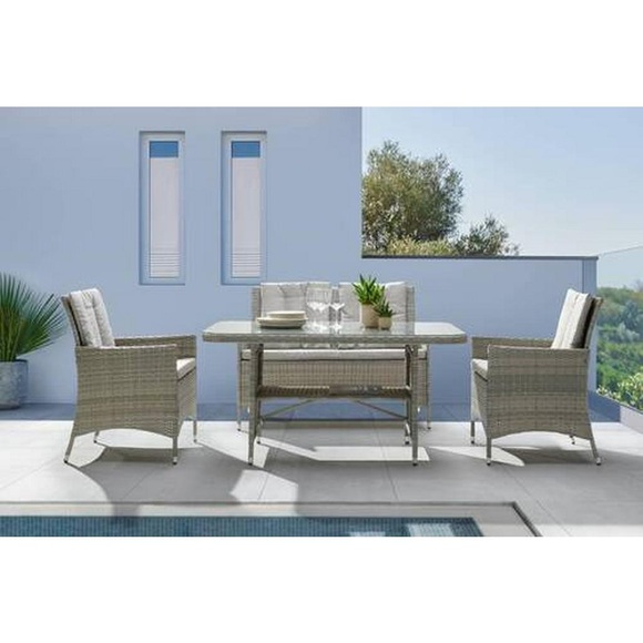 Ambia Garden Loungegarnitur 4-teilig , Marge , Grau , Metall, Kunststoff, Glas, Textil , 262x129x88 cm , pulverbeschichtet,matt,klar,Webstoff , Tisch mit Glasplatte , 001308003201