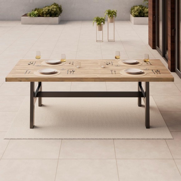 Gartentisch Selma Schwarz/akaziefarben 240/100/75 cm Holz, Metall Schwarz, Akaziefarben rechteckig 