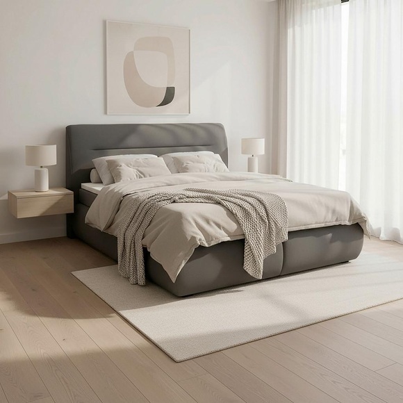 Boxspringbett 'Bella', 200x200 cm, grau, mit Topper