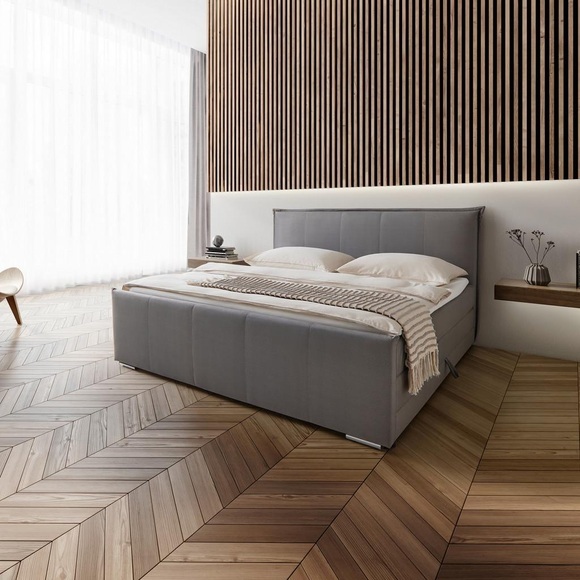 Boxspringbett Leonora ca. 200x200 cm Grau mit Topper