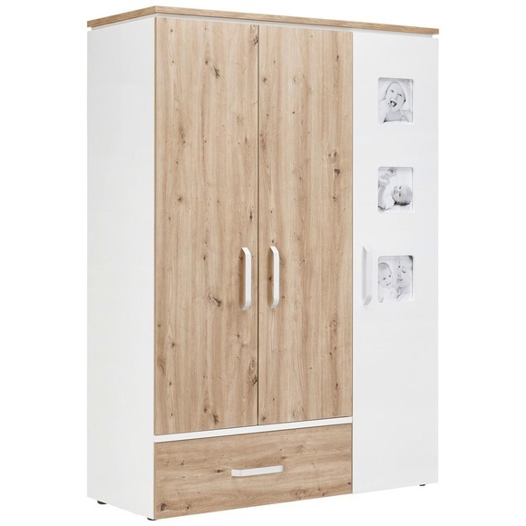 Drehtürenschrank in Weiss/Artisan Eiche