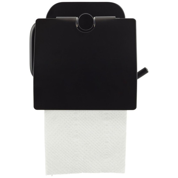 Wenko - Turbo-Loc® Edelstahl Toilettenpapierhalter mit Deckel Orea Black Matt, WC-Rollenhalter aus rostfreiem Edelstahl