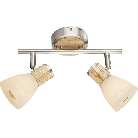 GLOBO GYLFI Strahler nickel matt, Holz, Glas opal, Glas gestreift, LxH:255x155, exkl.