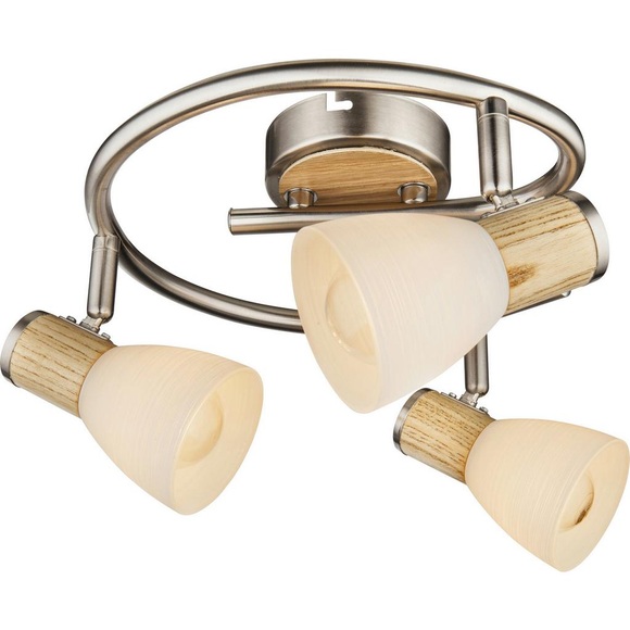 GLOBO GYLFI Strahler nickel matt, Holz, Glas opal, Glas gestreift, D:250, H:155, exkl.