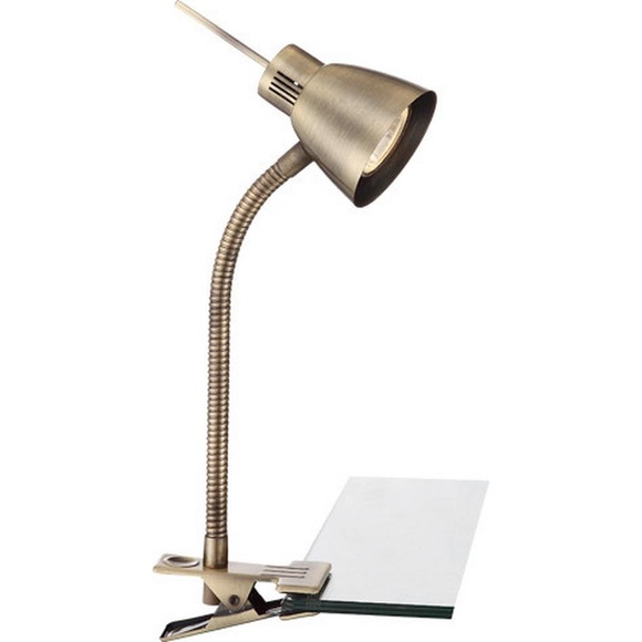 GLOBO NUOVA Klemmstrahler altmessing, inkl. 10706 LED LM, Schalter, LxH:240x375, inkl.