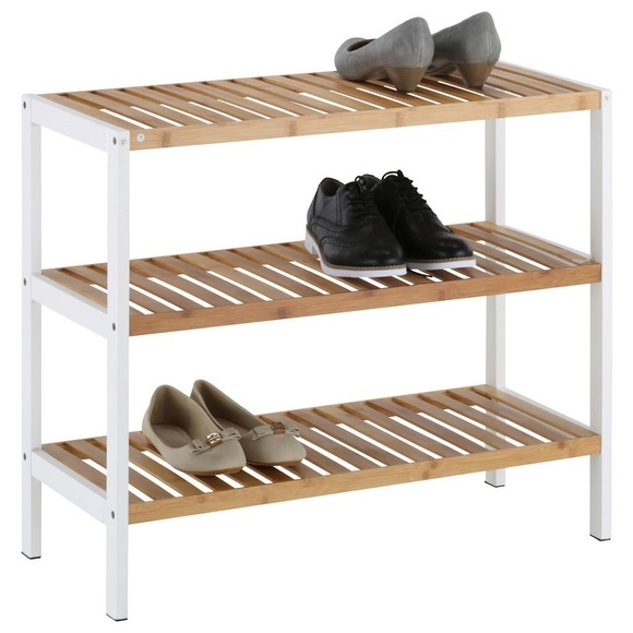 Schuhregal in Weiss/Naturfarben