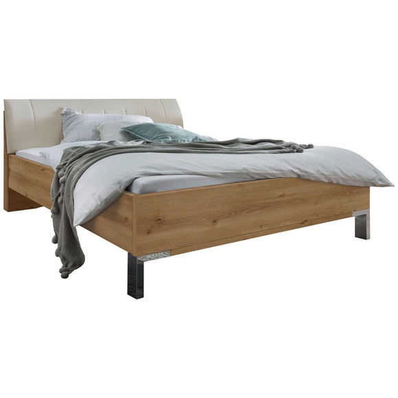 Venda Bett 180/200 cm in champagner, eiche bianco , Loft , Holzwerkstoff , 180 cm , verchromt,Dekorfolie,Lederlook,Nachbildung , Lattenrosthöhe individuell einstellbar, in verschiedenen Holzdekoren erhältlich, In verschiedenen Grössen erhältlich 