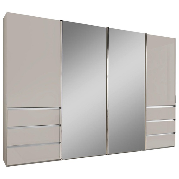 Novel Schwebetürenschrank in champagner , Malibu , Metall , 8 Fächer , 330x236x67 cm , Dekorfolie,Dekorfolie,Nachbildung,Nachbildung , Typenauswahl, Beimöbel erhältlich, umfangreiches Zubehör erhältlich, In verschiedenen Grössen erhältlich, i