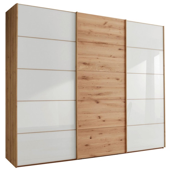 Linea Natura Schwebetürenschrank in weiss, eiche bianco , Cardiff , Holzwerkstoff , teilmassiv , 6 Fächer , 300x236x67 cm , glänzend,Echtholz, Nachbildung , in verschiedenen Holzarten erhältlich, In verschiedenen Grössen erhältlich , 0004420295