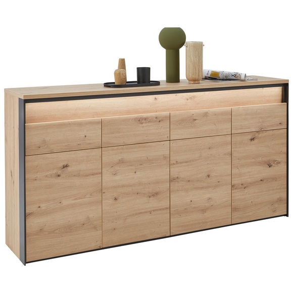 Voleo Sideboard 174/88/38 cm , Edra , Schwarz, Eiche Artisan , Holzwerkstoff , 174x88x38 cm , Melamin,Melamin,Nachbildung , Beimöbel erhältlich , 000589000515