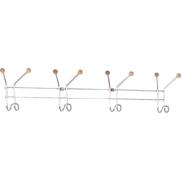 Boxxx Hakenleiste 60/12/5 cm , Karl -Sb- , Chromfarben , Holz, Metall , Buche , 60x12x5 cm , verchromt,Natur,Echtholz , 000640009201