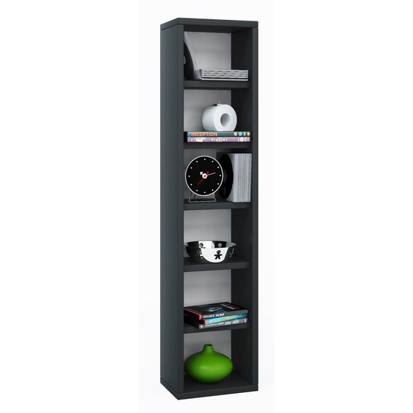 MID.YOU Cd-regal , Elementa , Schwarz , Holzwerkstoff , 5 Fächer , 21x97.4x20 cm , Dekorfolie,Nachbildung , 000657006101